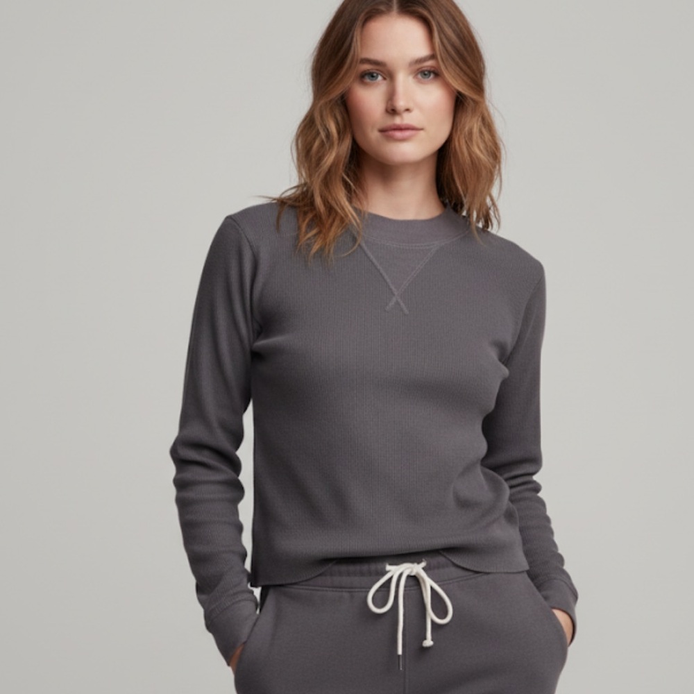 Mate The Label Long Sleeve Thermal Tee Shirt Organic Cotton Grey Size Small